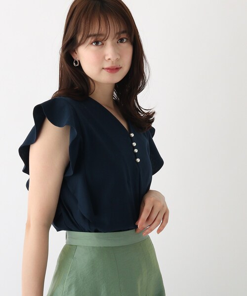 index（インデックス）の「◆フロントパールフリルスリーブトップス【WEB限定サイズ】（Tシャツ/カットソー・レディース・ホワイト系/ライトグレー/ブルー/ネイビー・36/38/40/42）」の9枚目の写真