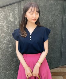 index | フロントパールフリルスリーブトップス【WEB限定サイズ】(Tシャツ/カットソー)