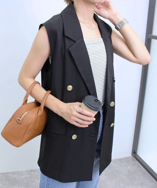 MLI'A(エムリア)の「金ボタンジレ(セットアップ対応)(ベスト・レディース・ブラック/ネイビー/アイボリー/ライトブラウン・M)」の3枚目の写真