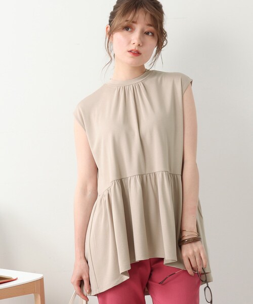 DRESKIP（ドレスキップ）の「◆ウエスト切替ギャザープルオーバー（Tシャツ/カットソー・レディース・オフホワイト/グレー系その他/ダークグリーン/ベージュ・02/03）」の4枚目の写真