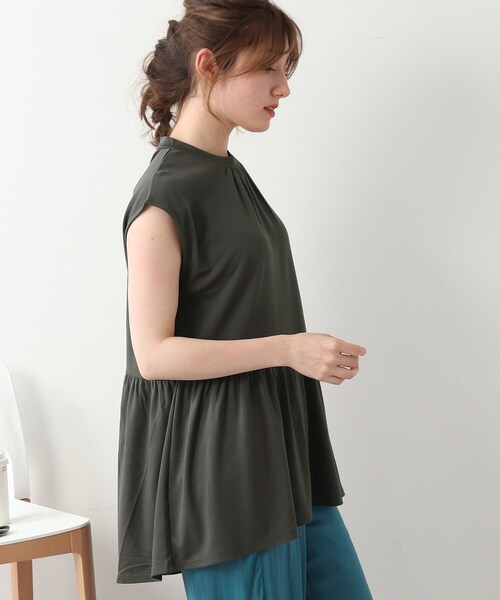 DRESKIP（ドレスキップ）の「◆ウエスト切替ギャザープルオーバー（Tシャツ/カットソー・レディース・オフホワイト/グレー系その他/ダークグリーン/ベージュ・02/03）」の12枚目の写真