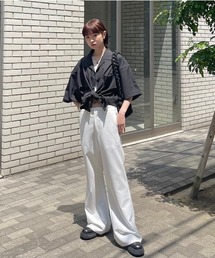 【Chikashitsu + ORIGINAL/チカシツプラス オリジナル】full length flare slacks/フルレングス フレア スラックス シンプル パンツ