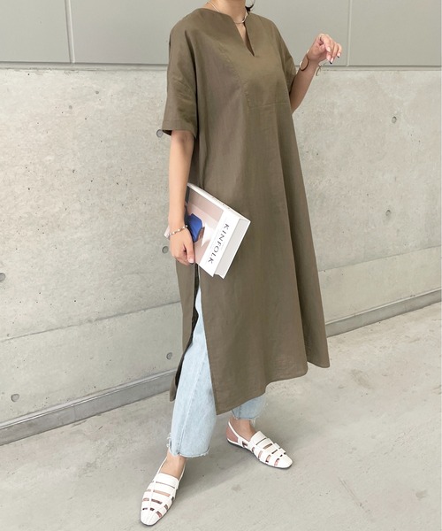 【新品】24SS リネン リラックス カフタンワンピース .M ベージュ　38 〇本日発売〇.M リネン カフタンワンピース〇【身長160cm・38
