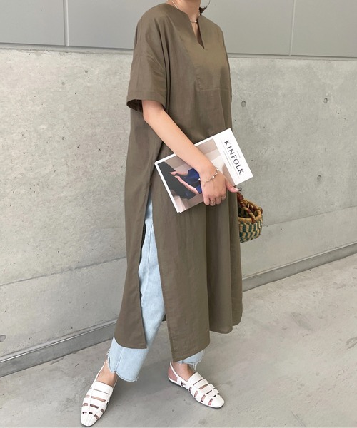 StyleSea(スタイルシー)の「リネンタッチコットンカフタンワンピース(ワンピース・レディース・ブラウン/オフホワイト/カーキ/ライトベージュ・MEDIUM)」の22枚目の写真