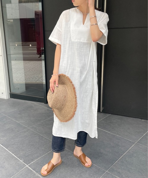 StyleSea(スタイルシー)の「リネンタッチコットンカフタンワンピース(ワンピース・レディース・ブラウン/オフホワイト/カーキ/ライトベージュ・MEDIUM)」の11枚目の写真
