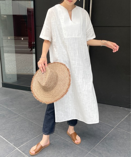 StyleSea(スタイルシー)の「リネンタッチコットンカフタンワンピース(ワンピース・レディース・ブラウン/オフホワイト/カーキ/ライトベージュ・MEDIUM)」の10枚目の写真
