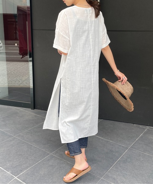 StyleSea(スタイルシー)の「リネンタッチコットンカフタンワンピース(ワンピース・レディース・ブラウン/オフホワイト/カーキ/ライトベージュ・MEDIUM)」の13枚目の写真