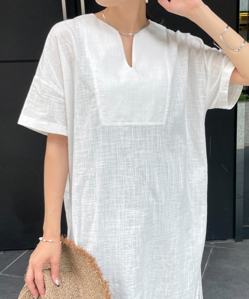 StyleSea(スタイルシー)の「リネンタッチコットンカフタンワンピース(ワンピース・レディース・ブラウン/オフホワイト/カーキ/ライトベージュ・MEDIUM)」の15枚目の写真