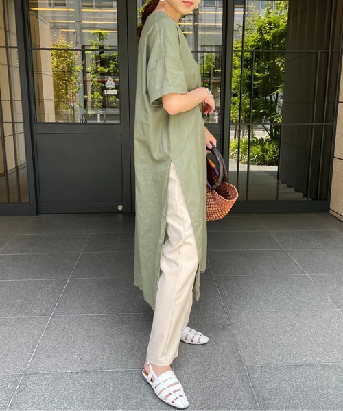 StyleSea(スタイルシー)の「リネンタッチコットンカフタンワンピース(ワンピース・レディース・ブラウン/オフホワイト/カーキ/ライトベージュ・MEDIUM)」の5枚目の写真