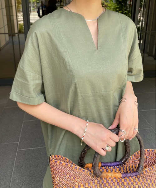 StyleSea(スタイルシー)の「リネンタッチコットンカフタンワンピース(ワンピース・レディース・ブラウン/オフホワイト/カーキ/ライトベージュ・MEDIUM)」の9枚目の写真