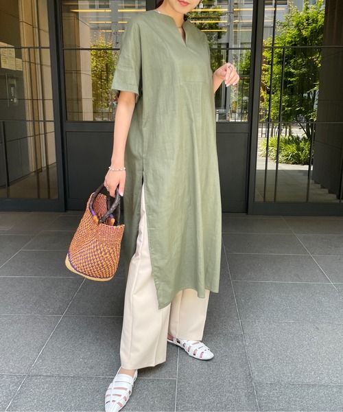 StyleSea(スタイルシー)の「リネンタッチコットンカフタンワンピース(ワンピース・レディース・ブラウン/オフホワイト/カーキ/ライトベージュ・MEDIUM)」の8枚目の写真