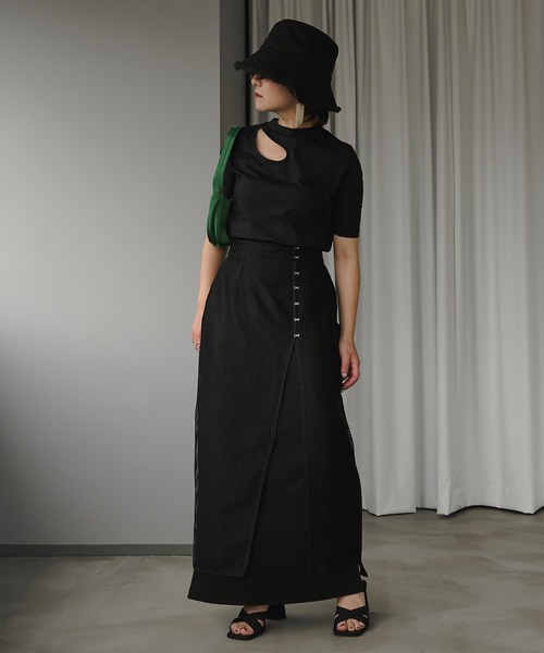 Ezick（エジック）の「コンマカットネックTEE（Tシャツ/カットソー・レディース・ライトホワイト/ブラック/グリーン・FREE）」の12枚目の写真