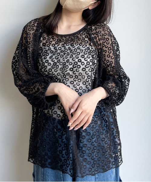 CPCM（シーピーシーエム）の「花柄チュールレースプルオーバー（シャツ/ブラウス・レディース・ブラック/アイボリー/ピンクベージュ・FREE）」の17枚目の写真