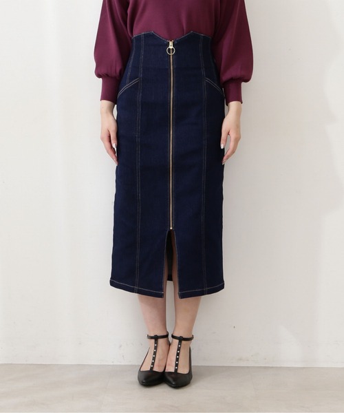 PROPORTION BODY DRESSING(プロポーションボディドレッシング)の「フロントファスナーデニムタイト / 1212220802(スカート・レディース・ブラック/ダークネイビー・SMALL/MEDIUM)」の3枚目の写真