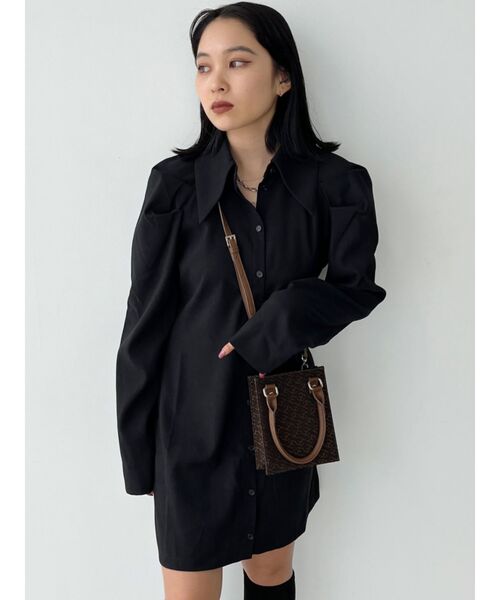 EMODA(エモダ)の「ビッグカラーシャツワンピース(ワンピース・レディース・ブラック/ベージュ/グレー/ブルー・FREE)」の2枚目の写真