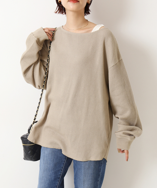 Spick & Span（スピックアンドスパン）の「ルーズワッフルロンTEE（Tシャツ/カットソー・レディース・ホワイト/チャコールグレー/ベージュ・FREE）」の7枚目の写真