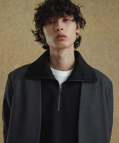 ADAM ET ROPE'（アダムエロペ）の「鹿の子ダンボール オーバーサイズ ハーフジップ プルオーバー（パーカー・メンズ・グレー系その他/ブラック・L/M）」の9枚目の写真