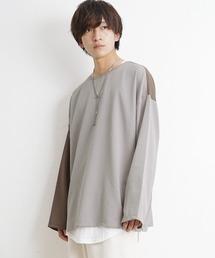 【MinoriTY】バイカラービッグシルエット切り替えロンT Tシャツ メンズ 無地 秋服 オーバーサイズ 部屋着