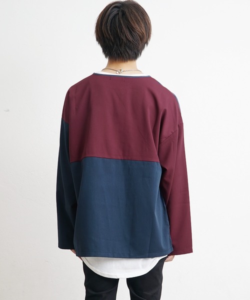 MinoriTY(マイノリティ)の「【MinoriTY】バイカラービッグシルエット切り替えロンT Tシャツ メンズ 無地 秋服 オーバーサイズ 部屋着(Tシャツ/カットソー・メンズ・グレイッシュベージュ/ブラック/ネイビー/グレー/モカ・M/L/S)」の16枚目の写真