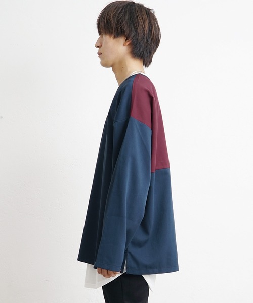 MinoriTY(マイノリティ)の「【MinoriTY】バイカラービッグシルエット切り替えロンT Tシャツ メンズ 無地 秋服 オーバーサイズ 部屋着(Tシャツ/カットソー・メンズ・グレイッシュベージュ/ブラック/ネイビー/グレー/モカ・M/L/S)」の15枚目の写真