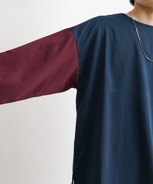 MinoriTY(マイノリティ)の「【MinoriTY】バイカラービッグシルエット切り替えロンT Tシャツ メンズ 無地 秋服 オーバーサイズ 部屋着(Tシャツ/カットソー・メンズ・グレイッシュベージュ/ブラック/ネイビー/グレー/モカ・M/L/S)」の17枚目の写真