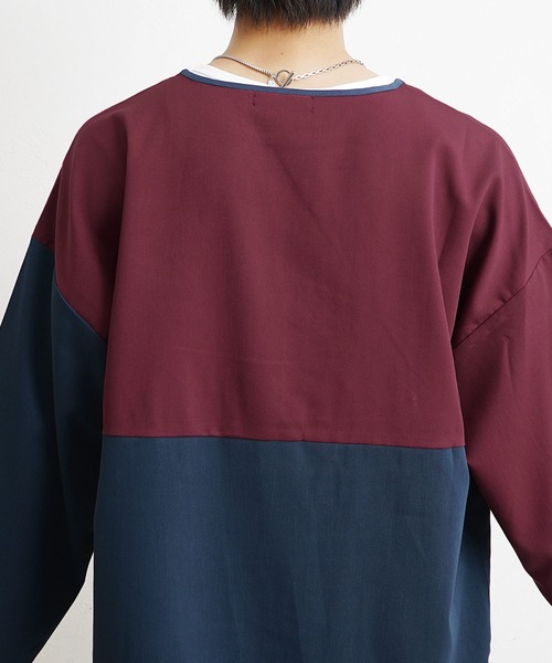 MinoriTY(マイノリティ)の「【MinoriTY】バイカラービッグシルエット切り替えロンT Tシャツ メンズ 無地 秋服 オーバーサイズ 部屋着(Tシャツ/カットソー・メンズ・グレイッシュベージュ/ブラック/ネイビー/グレー/モカ・M/L/S)」の18枚目の写真