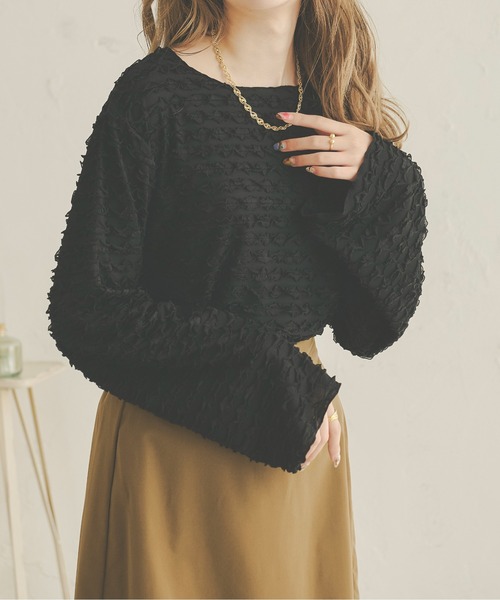 Ambre Neige（アンブルネージュ）の「【新色追加】クシュクシュメロートップス／WEB/EC限定商品（Tシャツ/カットソー・レディース・ブラック/ベージュ/アイボリー・FREE）」の10枚目の写真