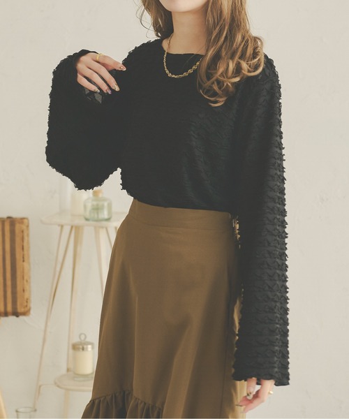 Ambre Neige（アンブルネージュ）の「【新色追加】クシュクシュメロートップス／WEB/EC限定商品（Tシャツ/カットソー・レディース・ブラック/ベージュ/アイボリー・FREE）」の22枚目の写真