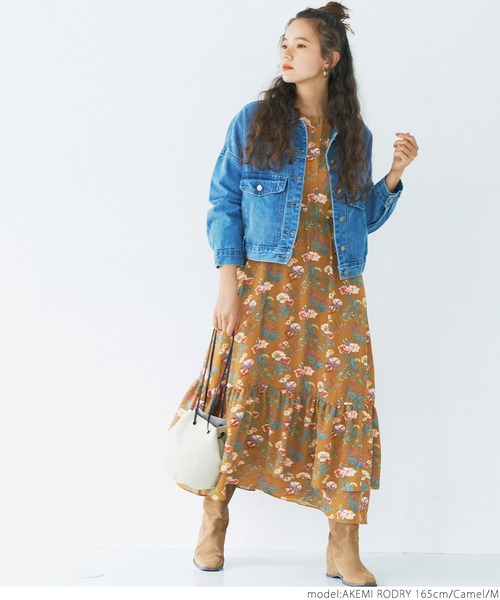 coca(coca)(コカ)の「ヴィンテージ風花柄ティアードワンピ(ワンピース・レディース・キャメル/ネイビー・M/L)」の12枚目の写真