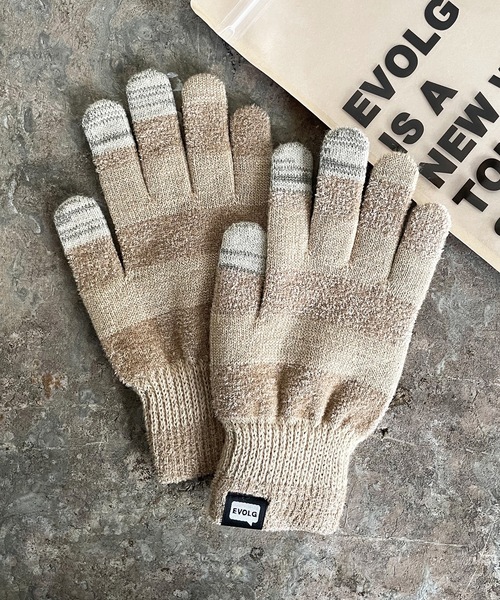 EVOLG（エヴォログ）の「EVOLG エヴォログ: MC.ｖ2　スマホ対応 メンズ　レディース　ユニセックス　ボーダー手袋（手袋・レディース・ブルー/ブラック/ネイビー/ベージュ/レッド・FREE）」の3枚目の写真