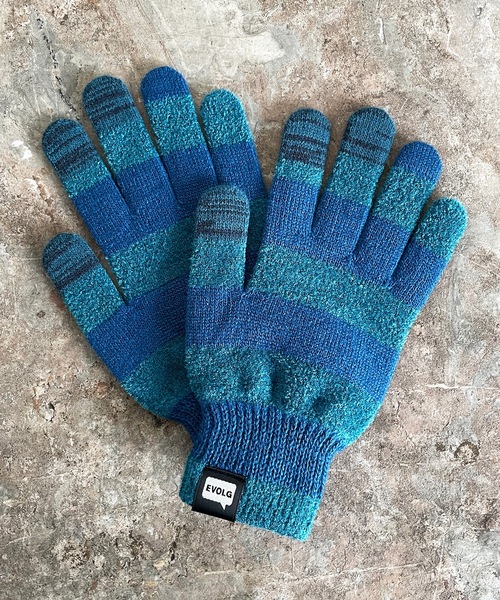 EVOLG（エヴォログ）の「EVOLG エヴォログ: MC.ｖ2　スマホ対応 メンズ　レディース　ユニセックス　ボーダー手袋（手袋・レディース・ブルー/ブラック/ネイビー/ベージュ/レッド・FREE）」の4枚目の写真