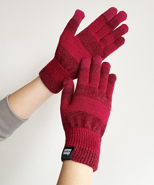 EVOLG（エヴォログ）の「EVOLG エヴォログ: MC.ｖ2　スマホ対応 メンズ　レディース　ユニセックス　ボーダー手袋（手袋・レディース・ブルー/ブラック/ネイビー/ベージュ/レッド・FREE）」の8枚目の写真
