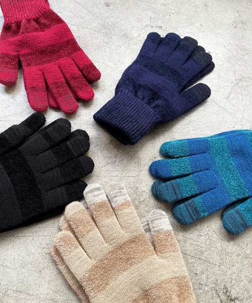 EVOLG（エヴォログ）の「EVOLG エヴォログ: MC.ｖ2　スマホ対応 メンズ　レディース　ユニセックス　ボーダー手袋（手袋・レディース・ブルー/ブラック/ネイビー/ベージュ/レッド・FREE）」の11枚目の写真
