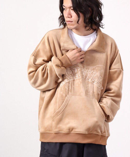A.T,C in the attic homme(エーティーシーインジアティックオム)の「アーチロゴ マイクロスエード スタンド ハーフZIPトレーナー 2022AW(スウェット・メンズ・ブラック/ベージュ/オフホワイト・L/M)」の3枚目の写真