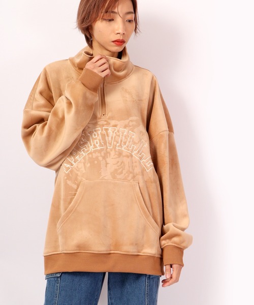 A.T,C in the attic homme(エーティーシーインジアティックオム)の「アーチロゴ マイクロスエード スタンド ハーフZIPトレーナー 2022AW(スウェット・メンズ・ブラック/ベージュ/オフホワイト・L/M)」の7枚目の写真