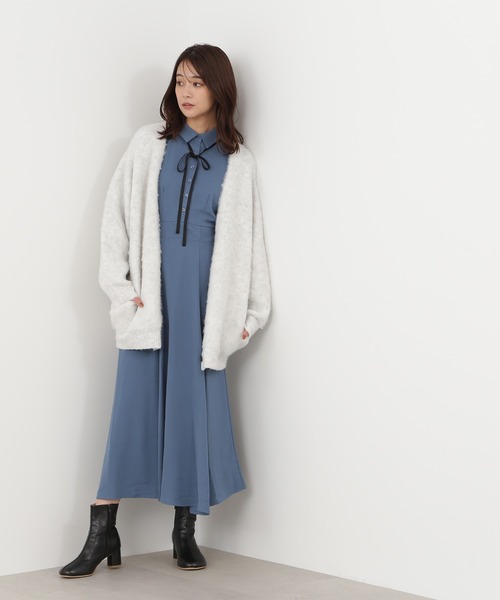 N.（N. Natural Beauty Basic）（エヌエヌナチュラルビューティーベーシック）の「リボン付ボリュームスリーブワンピース（ワンピース・レディース・ブルー/ブラック系その他/カーキ・MEDIUM/SMALL）」の11枚目の写真