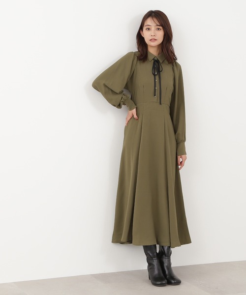 N.（N. Natural Beauty Basic）（エヌエヌナチュラルビューティーベーシック）の「リボン付ボリュームスリーブワンピース（ワンピース・レディース・ブルー/ブラック系その他/カーキ・MEDIUM/SMALL）」の12枚目の写真