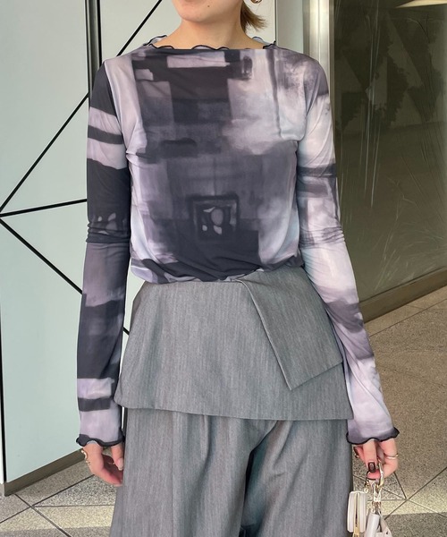 CAPRICIEUX LE'MAGE（カプリシューレマージュ）の「〈AgAwd/アガウド〉パターンシアーTシャツ（Tシャツ/カットソー・レディース・ブラウン/グレー・FREE）」の2枚目の写真