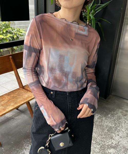 CAPRICIEUX LE'MAGE（カプリシューレマージュ）の「〈AgAwd/アガウド〉パターンシアーTシャツ（Tシャツ/カットソー・レディース・ブラウン/グレー・FREE）」の6枚目の写真