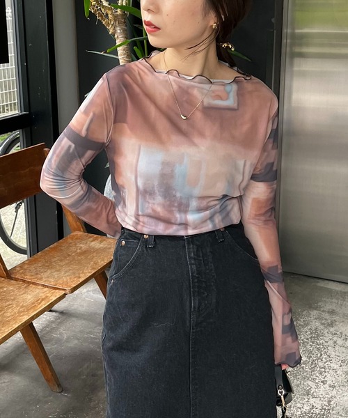 CAPRICIEUX LE'MAGE（カプリシューレマージュ）の「〈AgAwd/アガウド〉パターンシアーTシャツ（Tシャツ/カットソー・レディース・ブラウン/グレー・FREE）」の19枚目の写真