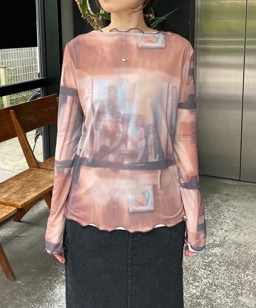 CAPRICIEUX LE'MAGE（カプリシューレマージュ）の「〈AgAwd/アガウド〉パターンシアーTシャツ（Tシャツ/カットソー・レディース・ブラウン/グレー・FREE）」の8枚目の写真