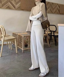 裏起毛ウエストポイントリボンワイドリブパンツ