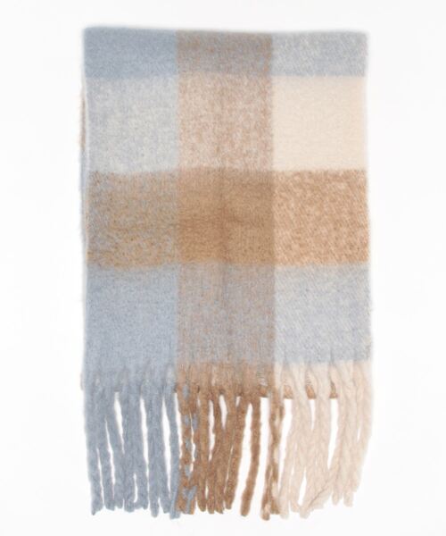 OLD BETTY'S（オールドベティーズ）の「ふわふわボリュームブロックチェックマフラー（マフラー・レディース・ピンク/オレンジ/ブルー/ブラウン/イエロー/ネイビー/グリーン・ﾌﾘ-）」の10枚目の写真