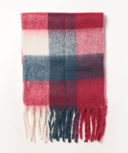 OLD BETTY'S（オールドベティーズ）の「ふわふわボリュームブロックチェックマフラー（マフラー・レディース・ピンク/オレンジ/ブルー/ブラウン/イエロー/ネイビー/グリーン・ﾌﾘ-）」の14枚目の写真