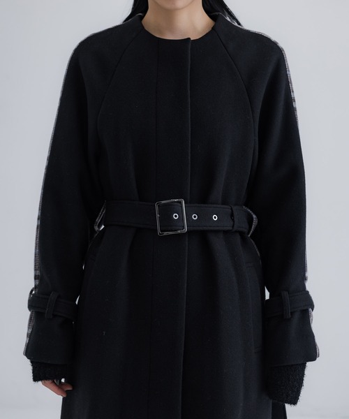 【セール】【WEB限定】バックチェックフレアコート｜保温/ウール100%（ノーカラーコート）｜UNITED TOKYO（ユナイテッドトウキョウ）