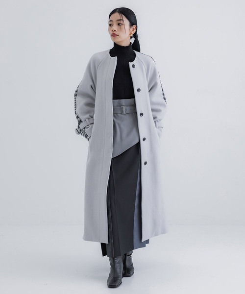 【セール】【WEB限定】バックチェックフレアコート｜保温/ウール100%（ノーカラーコート）｜UNITED TOKYO（ユナイテッドトウキョウ）