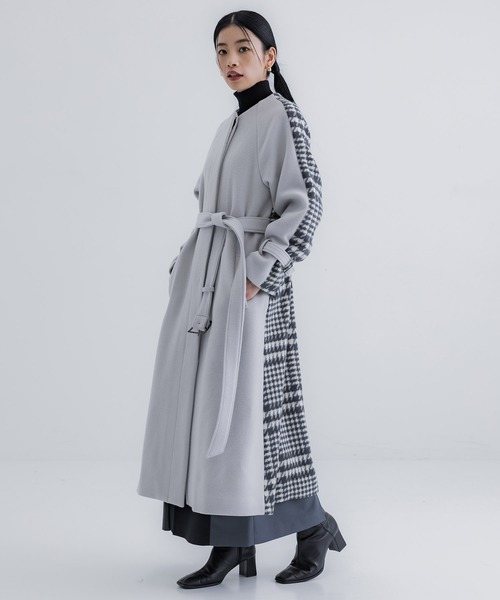 【セール】【WEB限定】バックチェックフレアコート｜保温/ウール100%（ノーカラーコート）｜UNITED TOKYO（ユナイテッドトウキョウ）