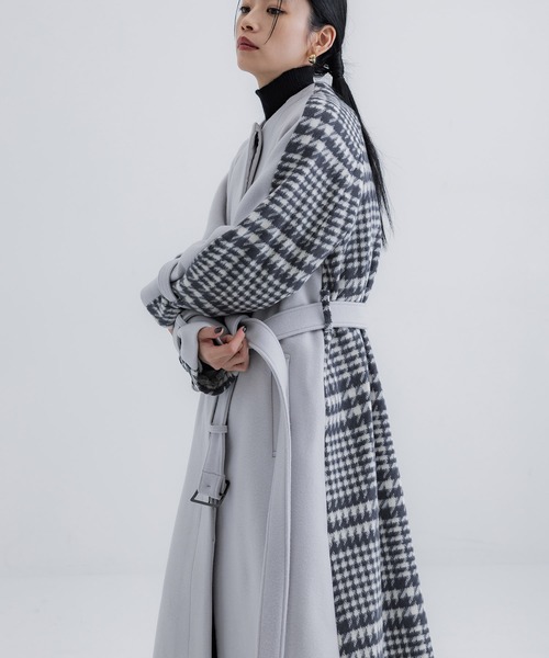 【セール】【WEB限定】バックチェックフレアコート｜保温/ウール100%（ノーカラーコート）｜UNITED TOKYO（ユナイテッドトウキョウ）