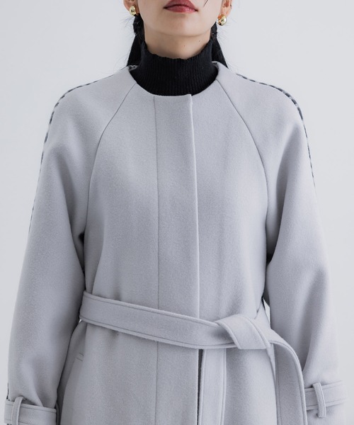 【セール】【WEB限定】バックチェックフレアコート｜保温/ウール100%（ノーカラーコート）｜UNITED TOKYO（ユナイテッドトウキョウ）