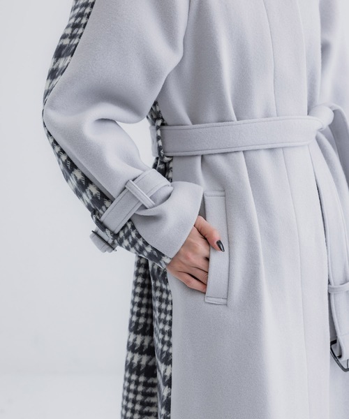 【セール】【WEB限定】バックチェックフレアコート｜保温/ウール100%（ノーカラーコート）｜UNITED TOKYO（ユナイテッドトウキョウ）